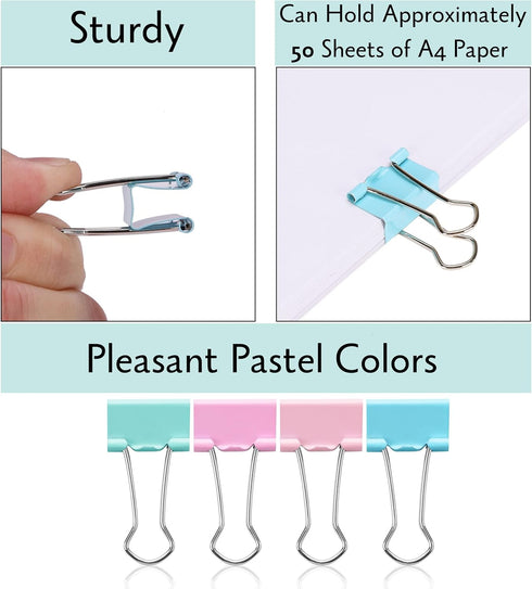Mr. Pen Pastel Binder Clips, 50 Pack, 0.75 Inch Small Clips, Micro Binder Clips for Office