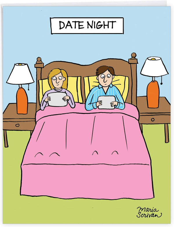 NobleWorks - 1 Humorous Anniversary Greeting Card with Envelope, Large 8.5 x 11 Inch, Couples in Bed Cartoon