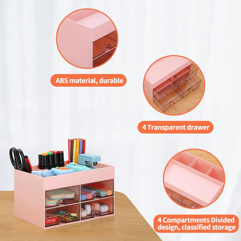 LETURE Desk Organizer with Drawer, Office Desktop Accessories Stationary Caddy for Pen, Pencil, Business Card & Sticky