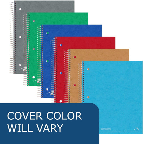 Roaring Spring 3 Subject Spiral Notebook, College Ruled, 120 Sheets, Double Pockets, 11" x 9", Assorted Colors