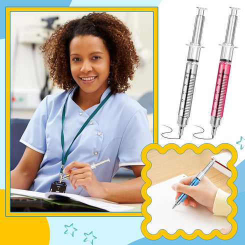 Estune 100 Pcs Syringe Retractable Nurse Pens Novelty Fun Multi Colors Medical Blood Ballpoint Pens Gifts for Nursing