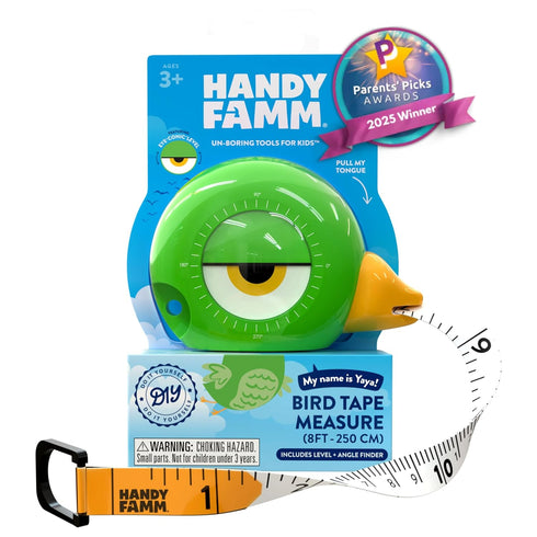 Handy Famm 8ft Green Bird Tape Measure for Kids STEM Educational Tool