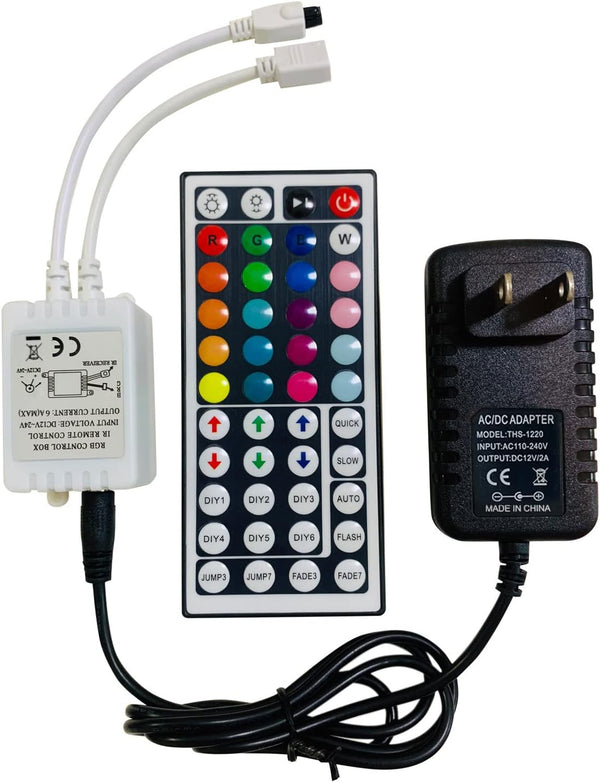 LED Light Remote Controller IR Receiver Adapter Set, DC 12V 2A Power Supply Plug for Strip Lights