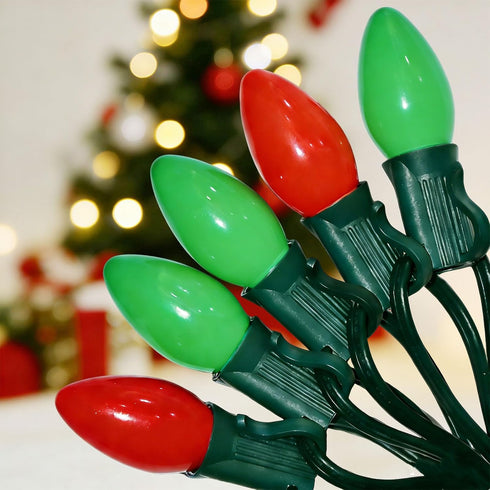 Oviejo C7 LED Christmas Lights, 25Ft C7 Red Green Ceramic String Lights