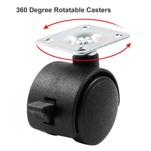 4pcs 1 Inch Black Nylon Swivel Caster Wheels with Brake, Heavy Duty Replacement for Furniture, Cart, Cabinet, Shelf