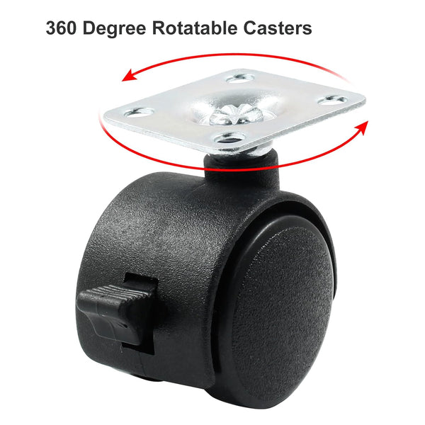 4pcs 1 Inch Black Nylon Swivel Caster Wheels with Brake, Heavy Duty Replacement for Furniture, Cart, Cabinet, Shelf