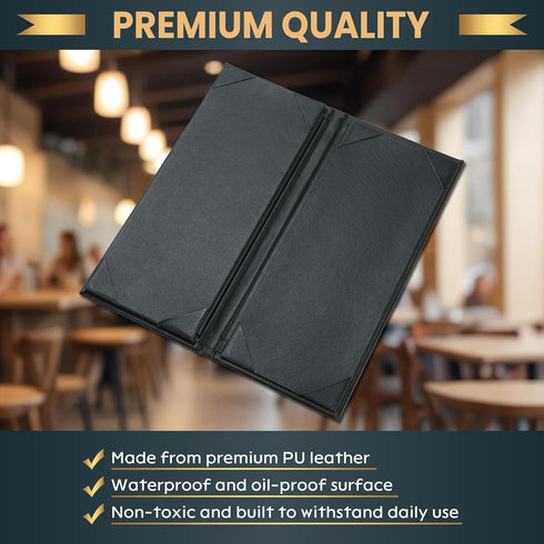 6 Pack 4 4.25" 11" View Menu Holder Menu Covers x | Black PU Leather Menu Sleeves Book Style for Restaurant Coffee Bars