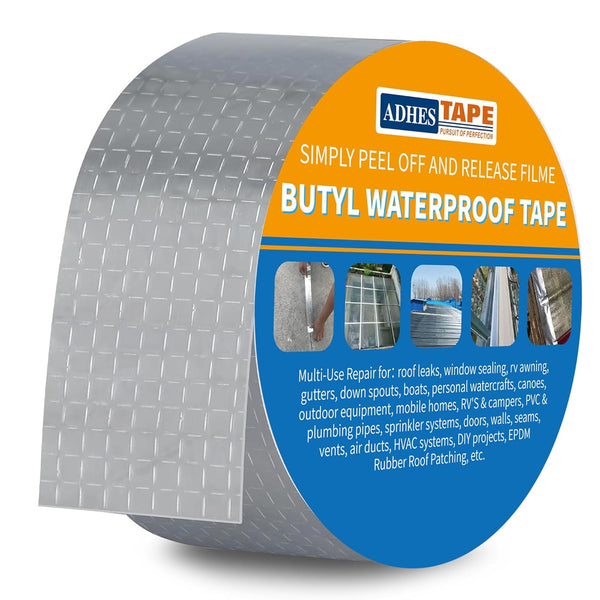 ADHES Butyl Tape Waterproof, 2 inch x 16 feet, Aluminum Foil Sealant for RV Repair, Window, Boat, Pipe Sealing, Silver