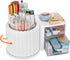 LETURE Rotating Office Desk Organizers with 2 Drawers, Pencil Pen Marker Holder for Home, Art Supplies (White)