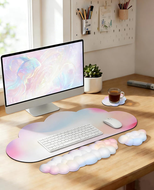 JIKIOU Large Cloud Mouse Pad Waterproof with Cloud Keyboard Wrist Pad and Cloud