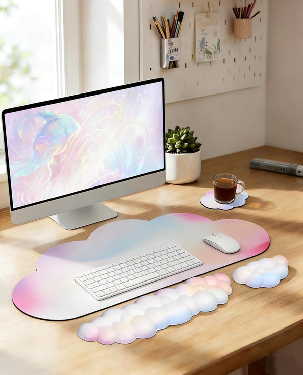JIKIOU Large Cloud Mouse Pad Waterproof with Cloud Keyboard Wrist Pad and Cloud