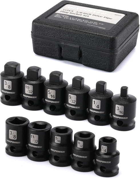 MIXPOWER 11 Pieces 3/8-inch Drive Pipe Plug Socket Set, SAE, CR-MO, Tapered