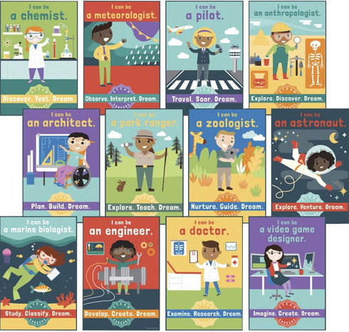 Carson Dellosa 12-Piece STEAM Careers Posters, 8.5" x 11" STEM Wall Art for Kids with Positive Affirmations