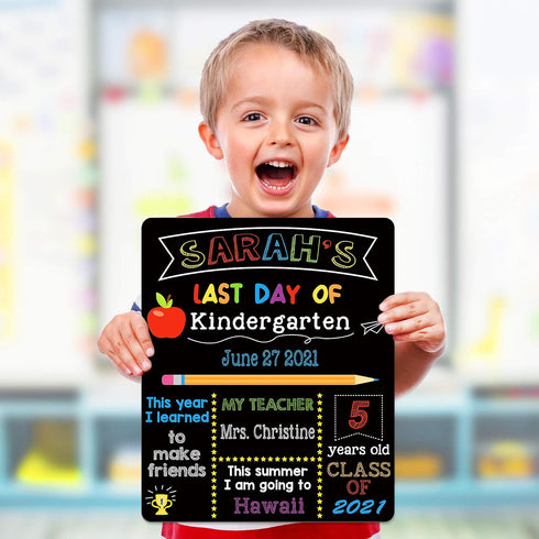 Double Sided First & Last Day of School Chalkboard, 10 x 12 Inch Reusable Wooden Sign for Kids/Girls/Boys, Photo Props