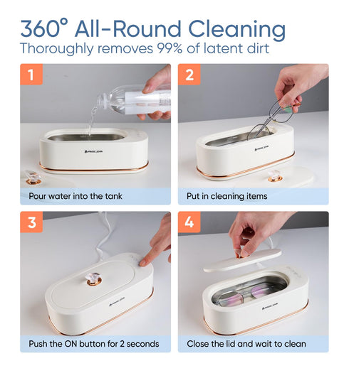 3 47Khz 12oz MAGIC JOHN Ultrasonic Cleaner, Modes Professional Ultrasonic Jewelry Cleaner, Ultrasonic Retainer Cleaner