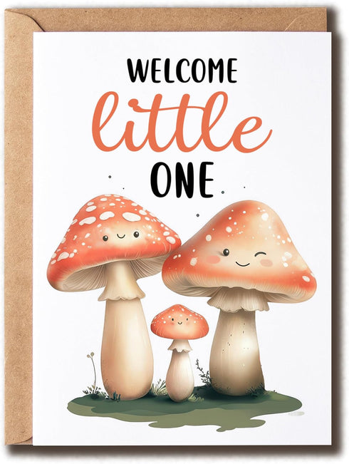 ZoZi9xDesigns Welcome Little One Card - Mushroom New Baby - Greeting Card -