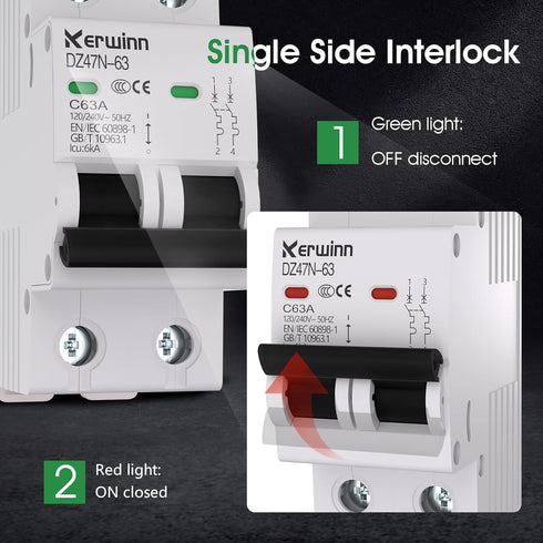 Miniature Circuit Breaker 120V/240V AC 2Pole 32Amp Smart Circuit Breaker DIN Rail Mount for Marine Power Systems, Solar