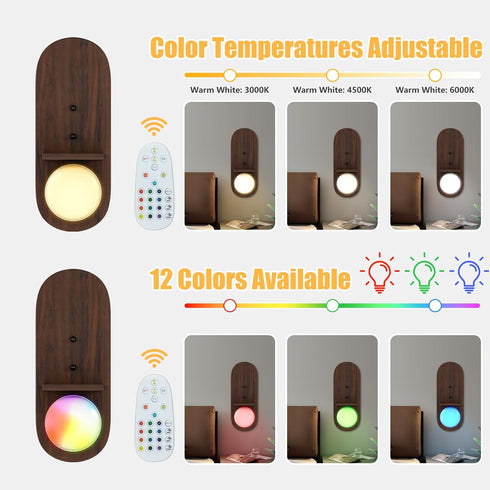 fnmobe Set 2,Rustic Room,12 Battery Operated Wall Sconce with Shelf of Candle Holder with Rechargeable Wall Lights