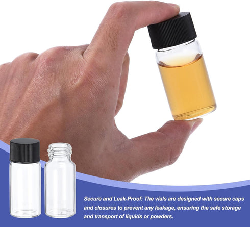 PATIKIL 50 Pack Clear Glass Vials 10ml, Sample Vials with Screw Cap, Leak-Proof Liquid Sample Bottle for Lab