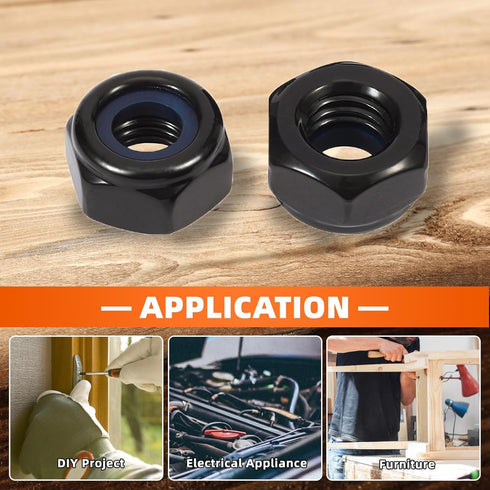 MewuDecor #8-32 304 18-8, 50 Nylon Insert Hex Lock Nuts Locknuts, Stainless Steel Black Oxide, PCS