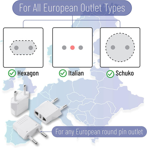 Bates European Plug Adapter, 3 pc Travel Adapter, US to Europe Plug Adapter, Converter Plug for European Outlet