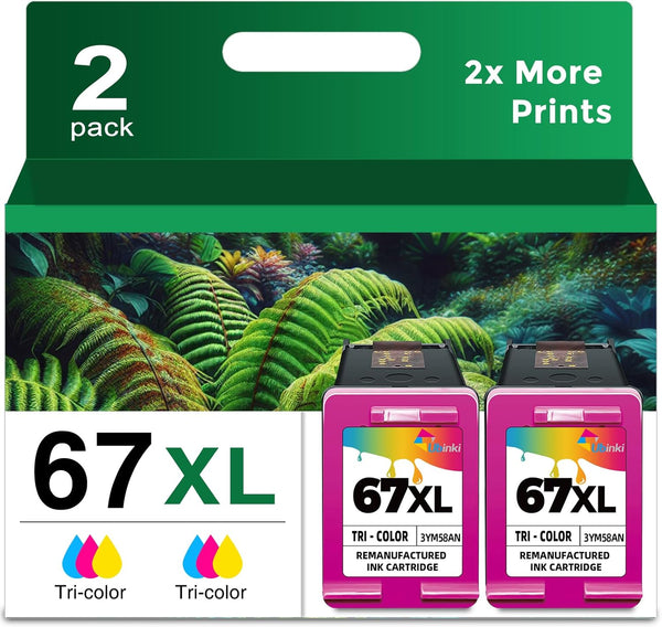 Remanufactured Ink Cartridge Replacement for HP 67XL (Tri Color 2-Pack) for HP67 HP67XL 2700 2700e 2752 2752e