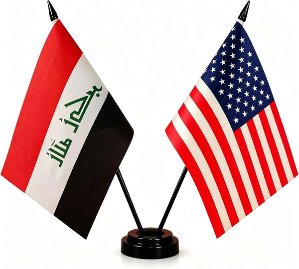 American & Iraq Twin Desk Flag, US Iraq Table Flags, 8 x