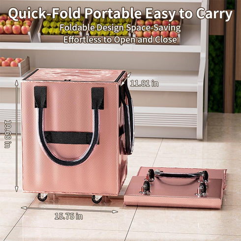 Chpbolly Rolling Shopping Tote Bag with Wheels Collapsible Hand-Pulled Trolley Reusable Grocery Bag Foldable Portable