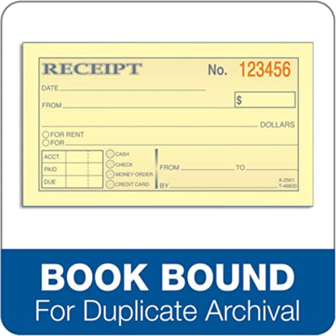 TOPS Money Receipt Book, 2-Part, Carbonless, White and Canary, 50 Sheets, 2 5/8 x 5 3/8 Inches (46820)