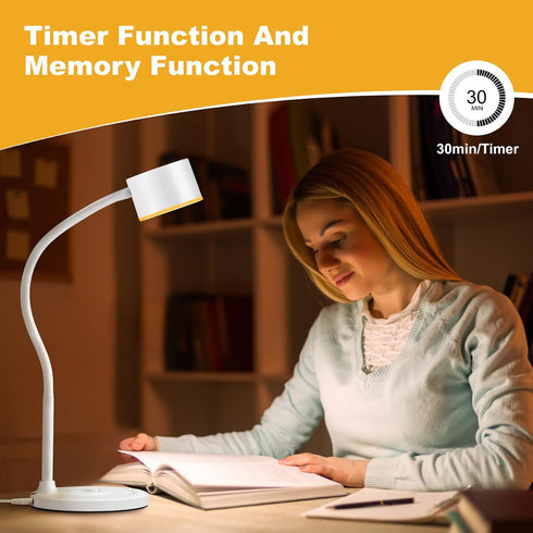 5 Dimmable Desk Lamp for Office Home, Gooseneck Desk Lamp with Wireless Charger, Touch Table Lamp with USB C+A Charging