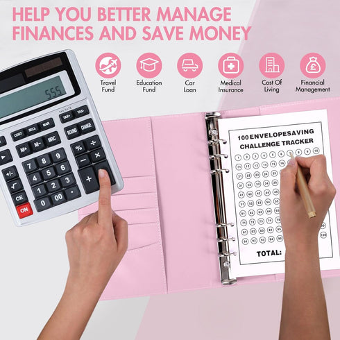 Blingbin 100 Envelopes Money Saving Challenge Binder, Savings Challenges Book with Envelopes & Reusable Tracker, Fun and Easy Way to Save 5,050 Budget Binder, Gift for Friends and Family (Pink) by Blingbin
