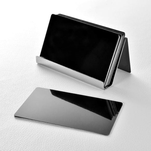 Maxdot 2 Pack Stainless Steel Business Card Holders, Desktop Credit Name Card Display Organizer for Office Home (Black)
