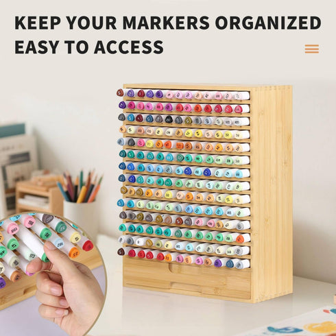 Drawer,182 Decor,AHK-065 AUTOARK Natural Bamboo Marker Organizer with Slots,Large Art Supply Storage