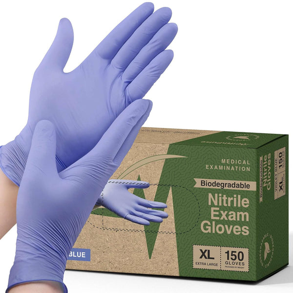 Biodegradable X Large Disposable Medical Gloves - 150 Count Violet Blue Nitrile Exam Gloves