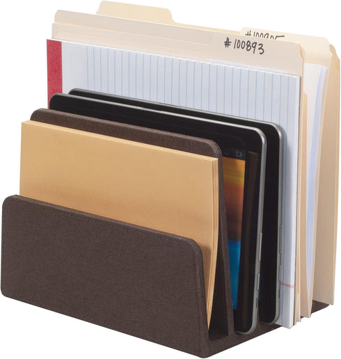 MobileVision Executive Dark Brown Desktop File Folder Organizer, 5 Slot Dividers and Paper Tray