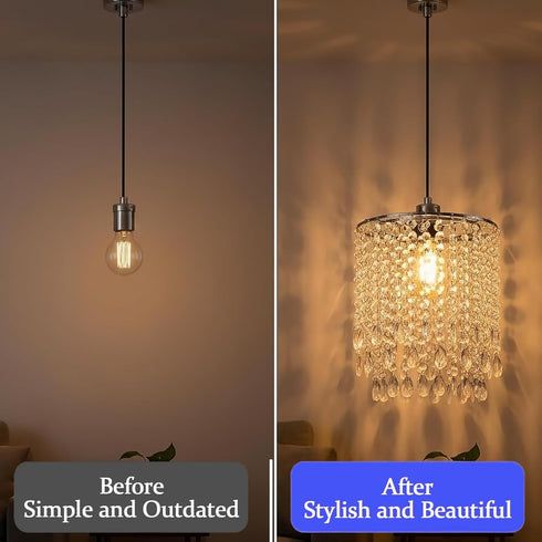 2-Tiers H13.39''X D9.84'' Chandelier Shades, Mini Crystal Shade, Acrylic Beaded Hanging Lampshade, Modern Pendant Light