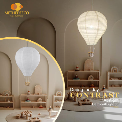 14" 22" Hot Air Balloon Hanging Lampshade, Handmade Faux Linen Decorative Pendant Shade for Nursery, Kids Room