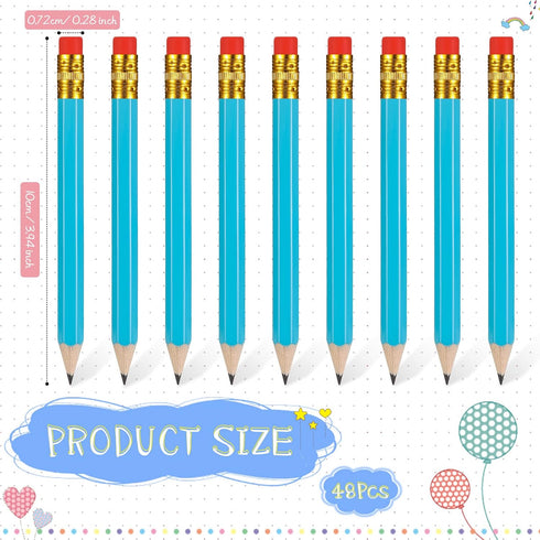 Zonon 48 Pieces Golf Pencils Half Pencils with Eraser Wedding Mini Pencils Short Small Pencils for Kids Bridal Shower School Office Writing Drawing Pocket (Light Blue)