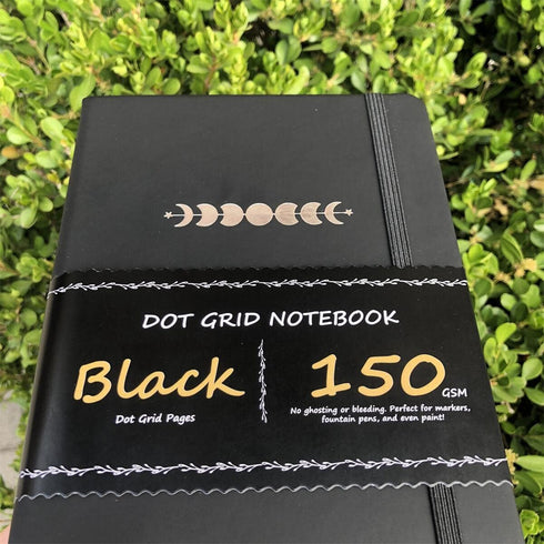 Bullet Dotted Journal, A5 PU Leather Hardcover, 160 Black Pages, 150gsm No Bleed Paper for Women and Men, Gift Box