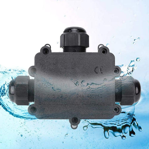 IP68 Waterproof Junction Box, M686 Outdoor Cable 3-Way Electrical Junction Box, Black Plastic