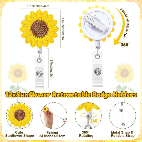 Zhanmai 12 Sets Sunflower Appreciation Gifts Sunflower Retractable Badge Holder Inspiration Keychains Thank You Gifts