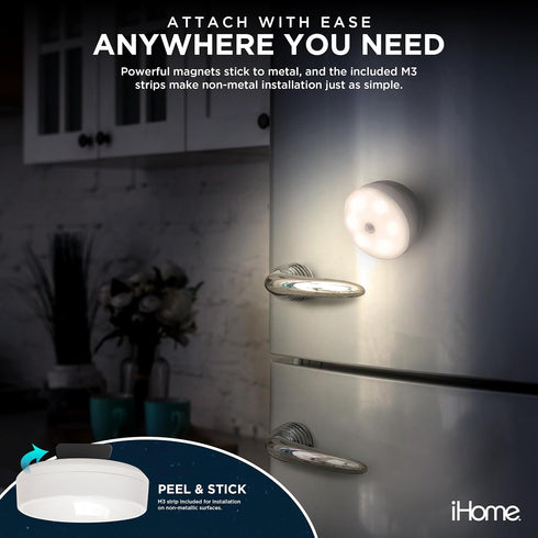 360 4000K iHome Rotating Motion Sensor Puck Light, Auto Mode & Always On Mode, Magnetic Detachable Base, Warm Glow