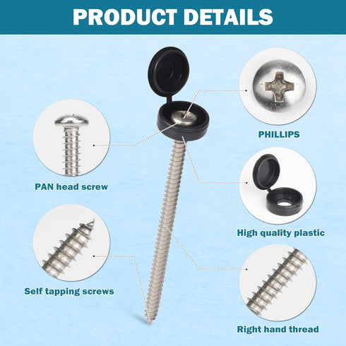 Funria 50 Set 3inch #10 Shutter Screws and Caps, Wood Screws with Caps Shutter Fasteners High Hardness Pan Head