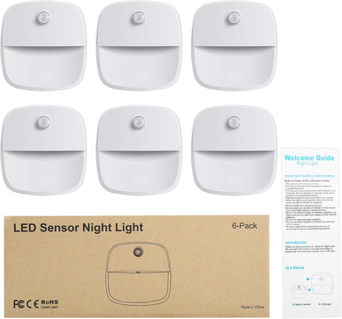 AMIR Closet, 6-Pack) Motion Sensor Light Indoor, Upgraded Battery-Powered LED Night Light with PIR Technology