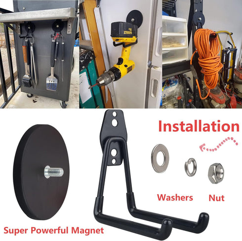 MUTUACTOR Large Magnetic Hooks, 2pcs Super Strong Heavy Duty Storage Hooks for Hanging Tools, Organization for Tool