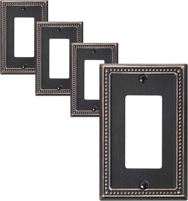 4-Pack Decorator Outlet Cover Plate, Decorative Switch Plates, Aged Bronze Metal Wall Plates for Electrical Outlets