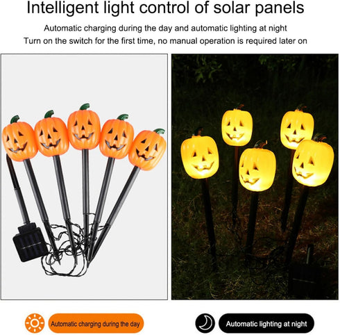 Ochine Solar Halloween Pumpkin Garden Stake Lights for Halloween Decorations, Halloween Ghosts Pathway Lights, Skull