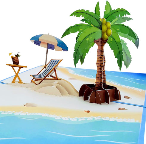 iGifts And Cards Oceanfront 3D Pop Up Greeting Card - Tree, Palms, Ocean, Beach, Vacation, Fun