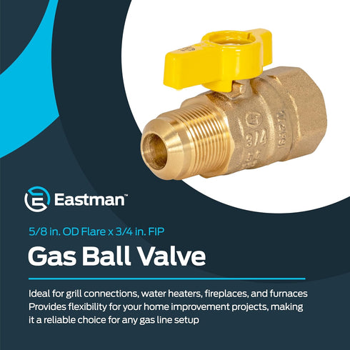 Eastman 5/8 Inch OD Flare x 3/4 Inch FIP Gas Ball Valve, Brass Connectors and Fittings for Natural Gas and Liquid Propane, 60005B by EASTMAN