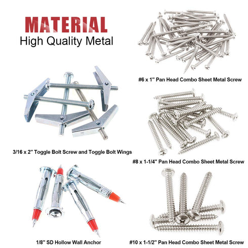 Hilitchi 122 Piece Plastic Self Drilling Drywall Hollow-Wall Anchor Molly Bolt Toggle Bolt with Screws Kit